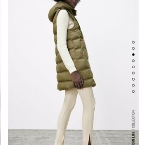 Zara Long Puffer Vest with Hood